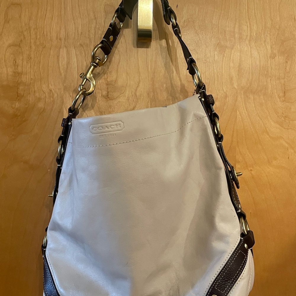 Coach Carly Bag: White and Brown Women's Bag. Used.